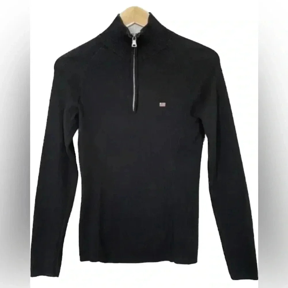 POLO Ralph Lauren 1/4 Zip Cotton USA Ribbed Classic Black Sweater Mens Small EUC